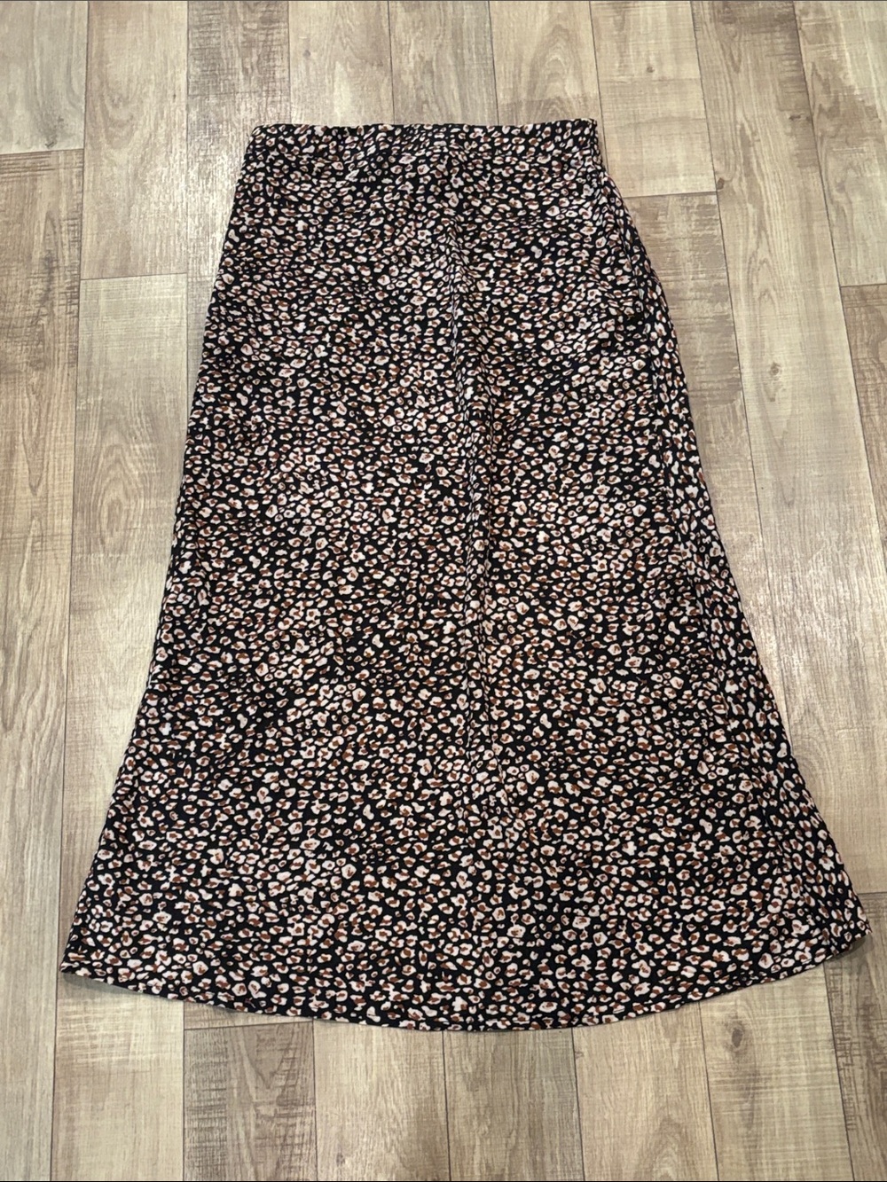 SHEIN Black and Pink Leopard Print A-Line Midi Skirt